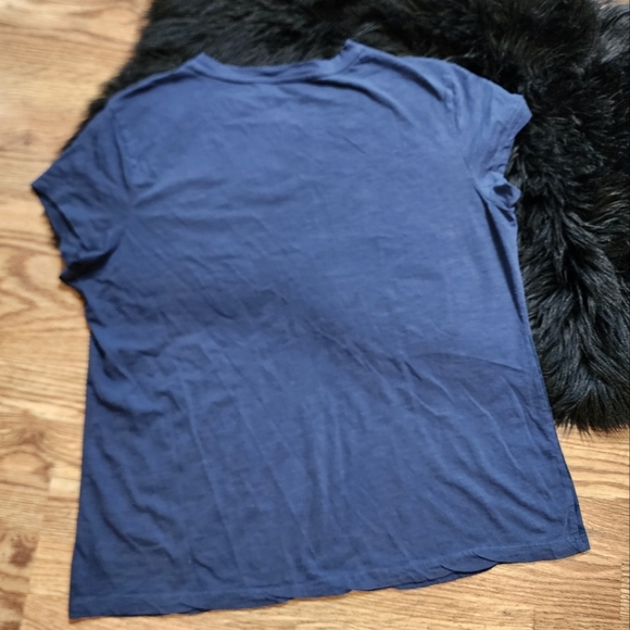 Navy Blue Top with Teal Butterflies Short Sleeve T-Shirt Women's Petite XL - Picture 2 of 10